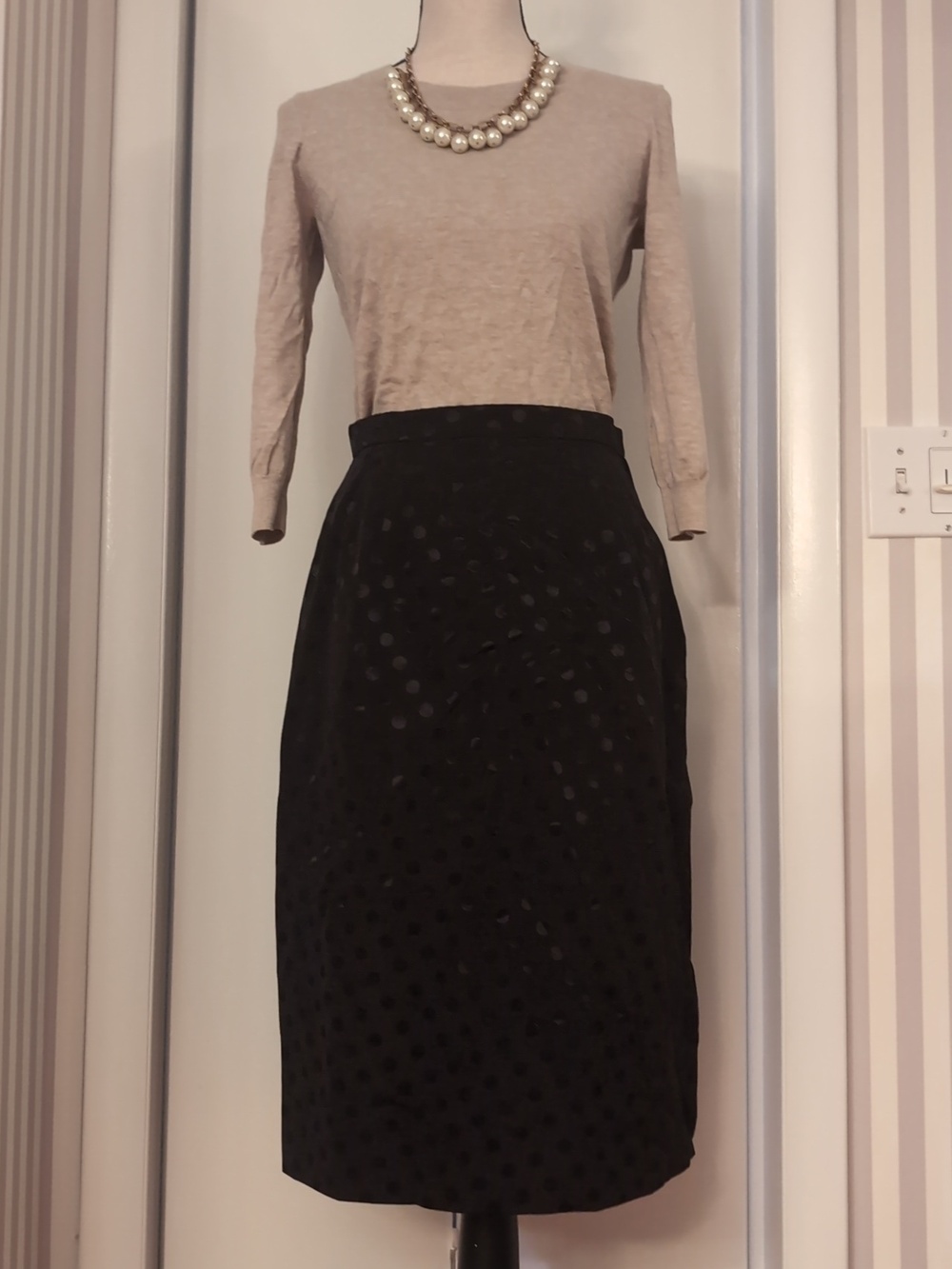 Albert Nipon Black Polka Dot Pencil Skirt